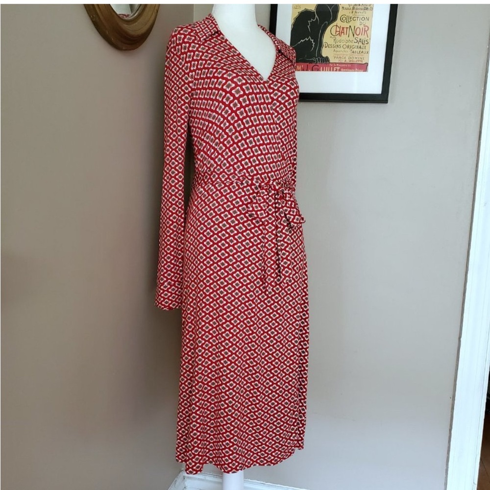 Boden size 4 Red Geometric Wrap Dress - Picture 4 of 13